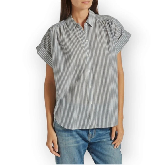 Joie Naro Striped Cotton Short Sleeve Oversize Button Up Coastal Nautical Small - Picture 1 of 16